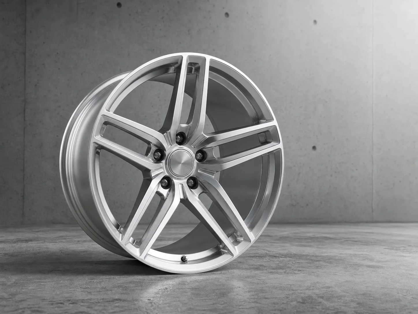 Silver deep-concave five-spoke forged wheel